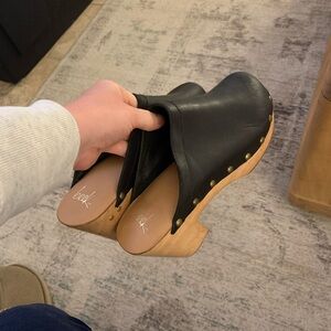 Black Leather Clogs